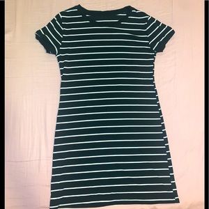 Navy Blue Striped Short Cap Sleeve Tshirt Tunic Dress Small